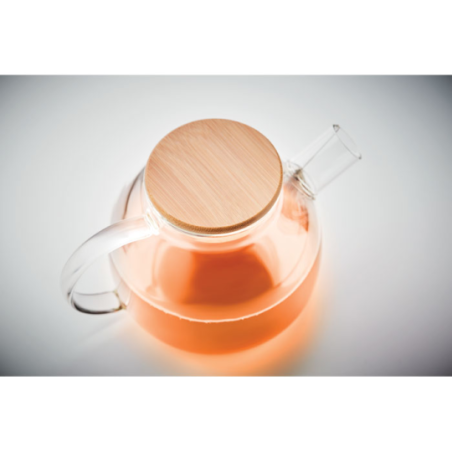Théière personnalisable en verre avec infuseur en acier inoxydable et couvercle en bambou 850ml Théière personnalisable en verre avec infuseur en acier inoxydable et couvercle en bambou 850ml