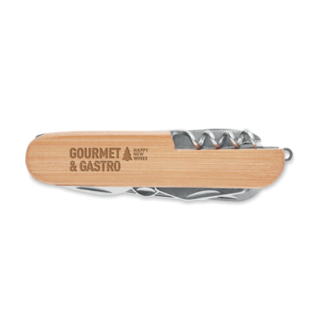 Couteau multi outils personnalisable en bambou et inox