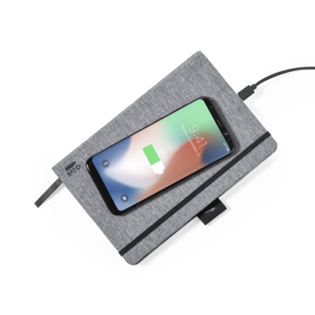Bloc-notes personnalisable A5 avec chargeur 10W et couverture en RPET - Bein Bloc-notes personnalisable A5 avec chargeur 10W et couverture en RPET - Bein