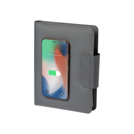 Carnet personnalisable A5 en RPET avec chargeur 10W et batterie 5000 mAh - Dambier