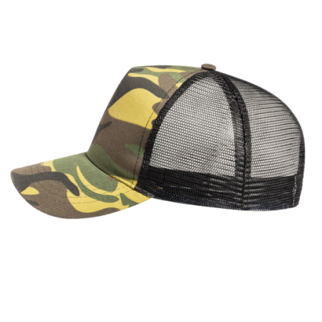 Casquette Trucker personnalisable en RPET avec camouflage ou kaki - Pamper Casquette Trucker personnalisable en RPET avec camouflage ou kaki - Pamper