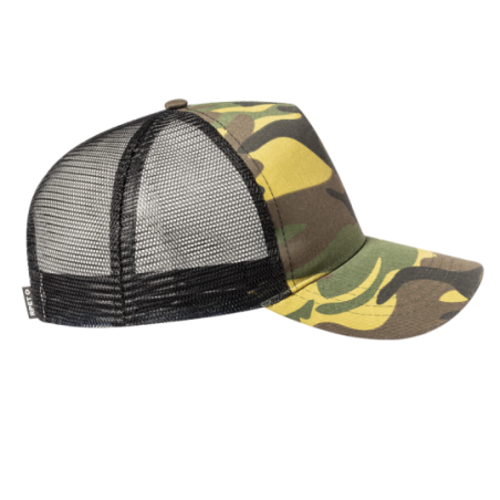 Casquette Trucker personnalisable en RPET avec camouflage ou kaki - Pamper Casquette Trucker personnalisable en RPET avec camouflage ou kaki - Pamper