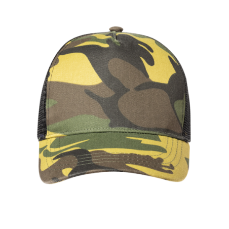 Casquette Trucker personnalisable en RPET avec camouflage ou kaki - Pamper Casquette Trucker personnalisable en RPET avec camouflage ou kaki - Pamper
