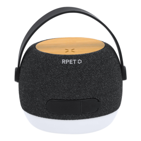 Enceinte publicitaire en polyester 300D RPET et bambou avec fonction chargeur 5w 1200 mAh Enceinte publicitaire en polyester 300D RPET et bambou avec fonction chargeur 5w 1200 mAh