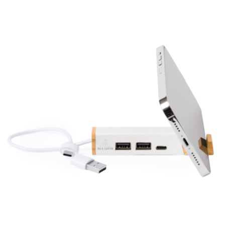 Hub USB personalisable en bambou et briques de lait recyclés Kartip