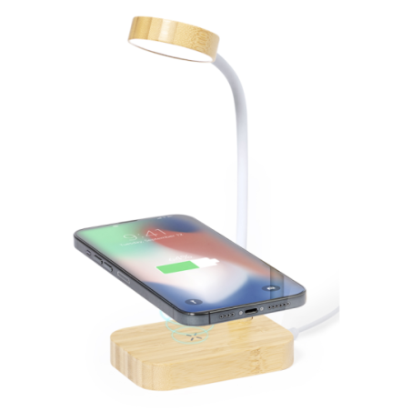 Lampe publicitaire en bambou avec chargeur sans fil 15w Gregal Lampe publicitaire en bambou avec chargeur sans fil 15w Gregal
