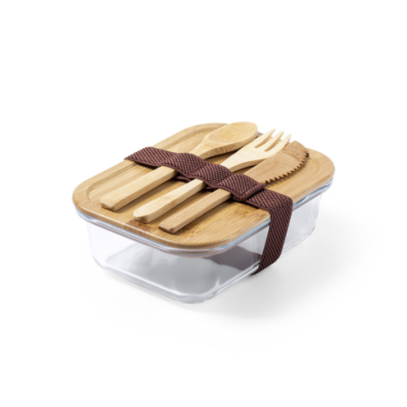Lunch box publicitaire avec couverts en verre et bambou 700ml Bejar