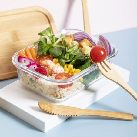 Lunch box publicitaire avec couverts en verre et bambou 700ml Bejar