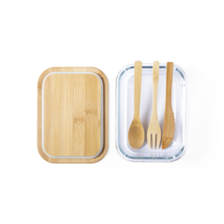Lunch box publicitaire avec couverts en verre et bambou 700ml Bejar