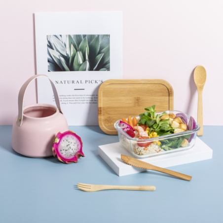 Lunch box publicitaire avec couverts en verre et bambou 700ml Bejar
