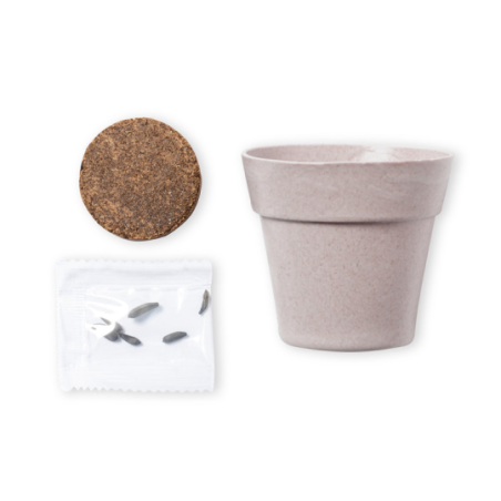 Pot de fleurs publicitaire biodégradable avec graines de Tournesol Tumil