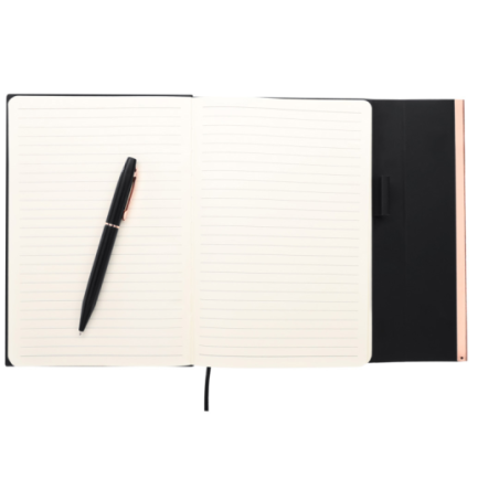 Coffret personnalisable avec carnet en PU et stylo en aluminium recyclé encre bleue