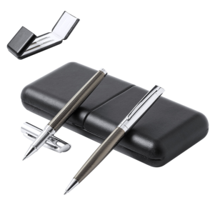 Set personnalisable stylo et roller avec étui en similicuir intérieur en antelin blanc - Encre bleue Set personnalisable stylo et roller avec étui en similicuir intérieur en antelin blanc - Encre bleue