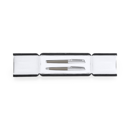 Set personnalisable stylo et roller avec étui en similicuir intérieur en antelin blanc - Encre bleue Set personnalisable stylo et roller avec étui en similicuir intérieur en antelin blanc - Encre bleue