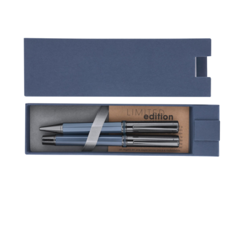 Set personnalisé stylo et roller en aluminium et acier inoxydable - Encre bleue