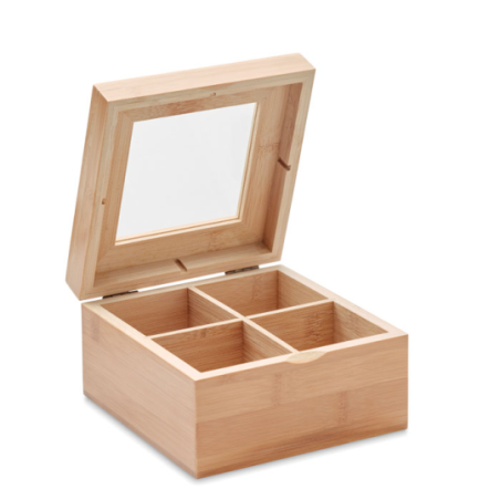 Boîte à thé personnalisable avec 4 compartiments en bambou Boîte à thé personnalisable avec 4 compartiments en bambou