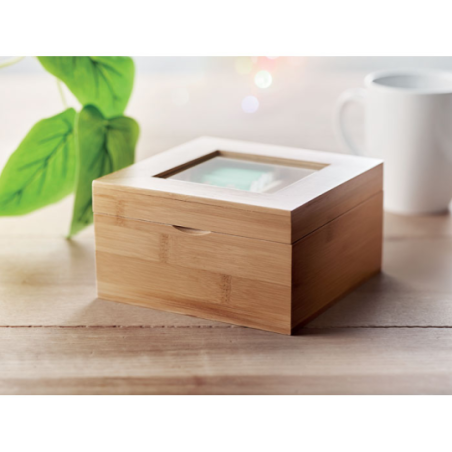 Boîte à thé personnalisable avec 4 compartiments en bambou Boîte à thé personnalisable avec 4 compartiments en bambou
