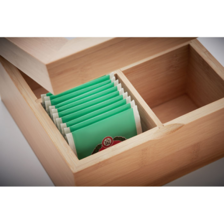 Boîte à thé personnalisable avec 4 compartiments en bambou Boîte à thé personnalisable avec 4 compartiments en bambou