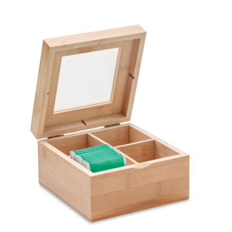 Boîte à thé personnalisable avec 4 compartiments en bambou Boîte à thé personnalisable avec 4 compartiments en bambou