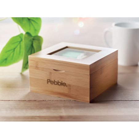 Boîte à thé personnalisable avec 4 compartiments en bambou Boîte à thé personnalisable avec 4 compartiments en bambou