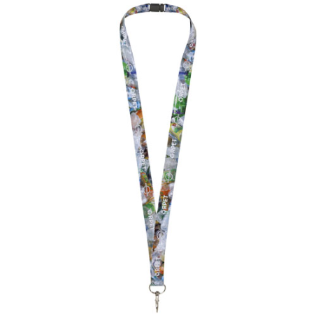 Tour de cou personnalisé recto/verso en RPET - mousqueton et boucle de sécurité - Addie