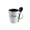 Mug publicitaire bicolore en céramique avec cuillère 250 ml Mug publicitaire bicolore en céramique avec cuillère 250 ml