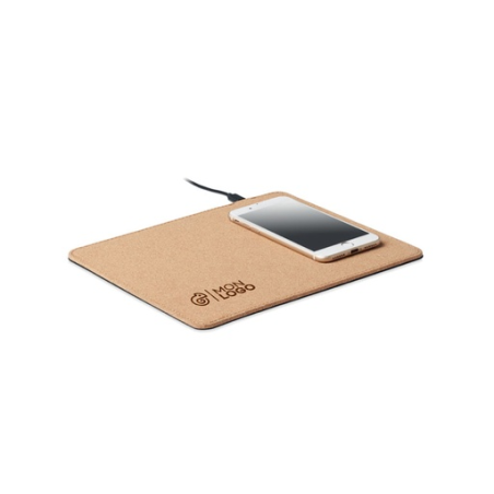 Tapis de souris personnalisable avec chargeur 15W en liège Tapis de souris personnalisable avec chargeur 15W en liège
