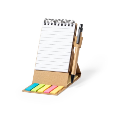 Bloc-notes publicitaire avec support téléphone et son stylo en carton recyclé - Phesux Bloc-notes publicitaire avec support téléphone et son stylo en carton recyclé - Phesux