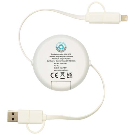 Câble rétractable 5 en 1 Alasia de 100&nbsp;cm en plastique recyclé et aluminium pour la synchronisation des données et la charge rap
