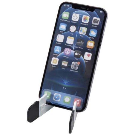 Support pliable publicitaire pour tablette et téléphone en plastique recyclé Support pliable publicitaire pour tablette et téléphone en plastique recyclé