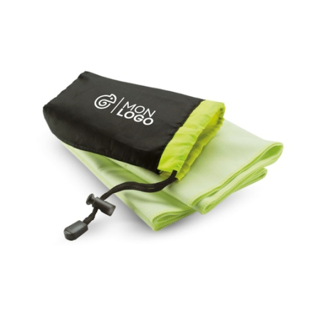 Serviette de sport personnalisable en polyester et polyamide avec sac de rangement en nylon