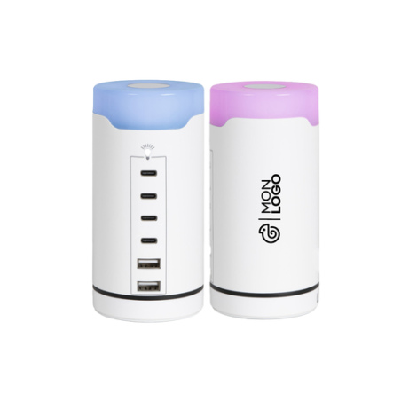 Station de charge personnalisable USB et Type C jusqu'à 6 appareils avec voyant lumineux Station de charge personnalisable USB et Type C jusqu'à 6 appareils avec voyant lumineux