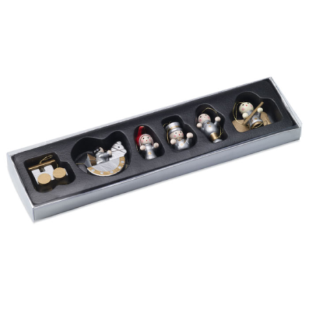 Set personnalisable de 6 décorations pour sapin de Noël en bois Set personnalisable de 6 décorations pour sapin de Noël en bois