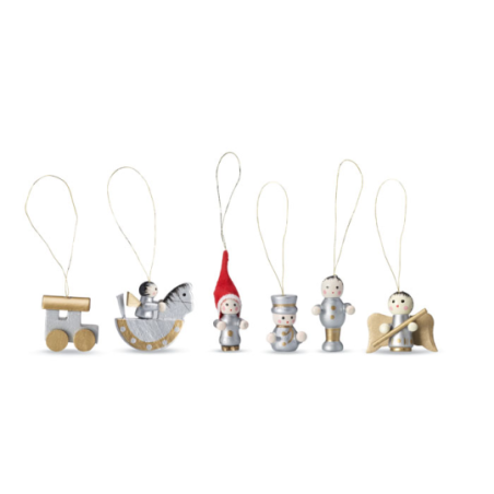 Set personnalisable de 6 décorations pour sapin de Noël en bois Set personnalisable de 6 décorations pour sapin de Noël en bois