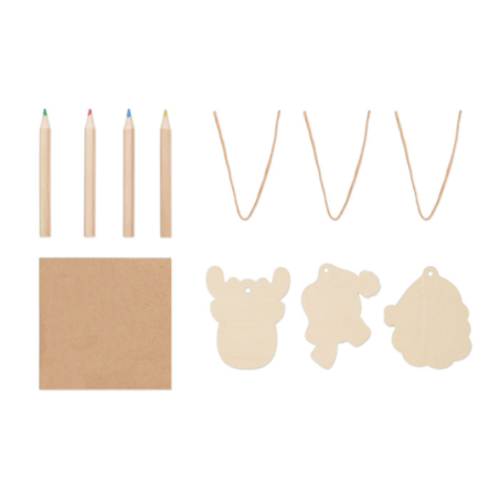 Décorations en bois publicitaire à dessiner avec 4 crayons de couleur Décorations en bois publicitaire à dessiner avec 4 crayons de couleur