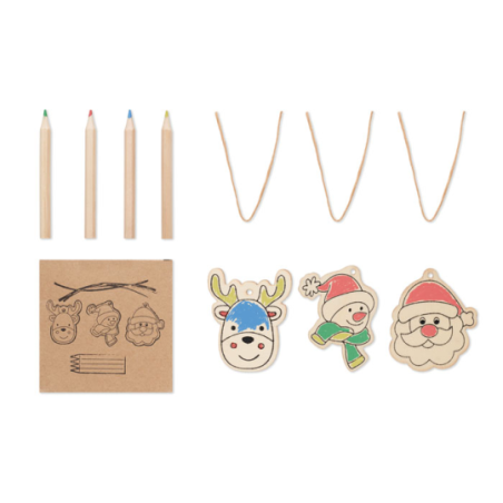 Décorations en bois publicitaire à dessiner avec 4 crayons de couleur Décorations en bois publicitaire à dessiner avec 4 crayons de couleur