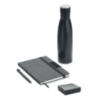 Coffret cadeau personnalisé de luxe 3 pièces avec un carnet A5 en RPET, stylo à bille twist et bouteille en acier inox à double Coffret cadeau personnalisé de luxe 3 pièces avec un carnet A5 en RPET, stylo à bille twist et bouteille en acier inox à double