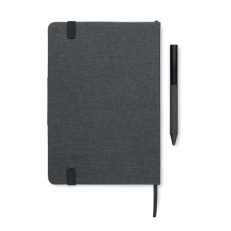 Coffret cadeau personnalisé de luxe 3 pièces avec un carnet A5 en RPET, stylo à bille twist et bouteille en acier inox à double 