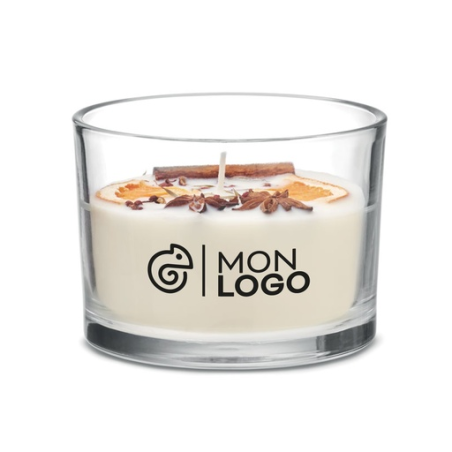 Bougie personnalisée en cire végétale 300 gr avec fleurs et fruits séchés