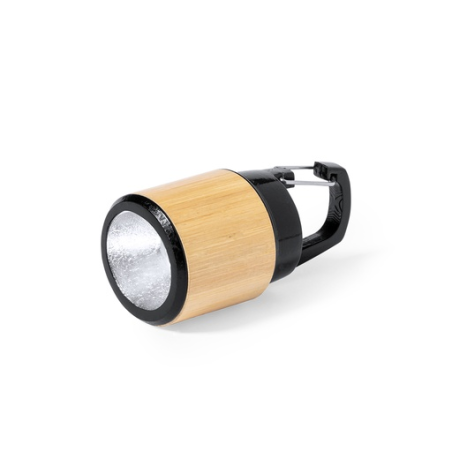 Lampe torche personnalisable 3 LEDs avec mousqueton en ABS et bambou - Gus Lampe torche personnalisable 3 LEDs avec mousqueton en ABS et bambou - Gus