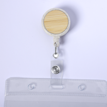 Porte-badge personnalisé avec sangle extensible 70 cm en bambou et paille de blé - Alikra Porte-badge personnalisé avec sangle extensible 70 cm en bambou et paille de blé - Alikra