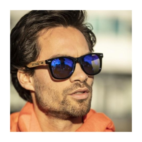Lunettes de soleil personnalisable polarisées miroir Hiru en rPET/bois dans coffret cadeau Lunettes de soleil personnalisable polarisées miroir Hiru en rPET/bois dans coffret cadeau