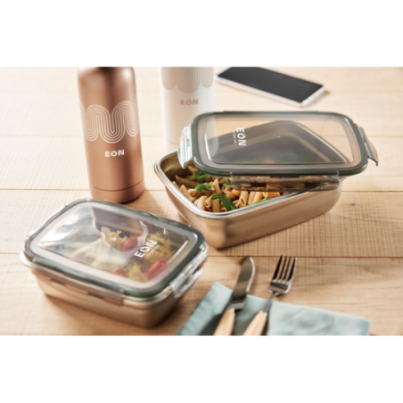 Boîte à lunch publicitaire en inox et pp recyclé 850 ml - LOX Boîte à lunch publicitaire en inox et pp recyclé 850 ml - LOX