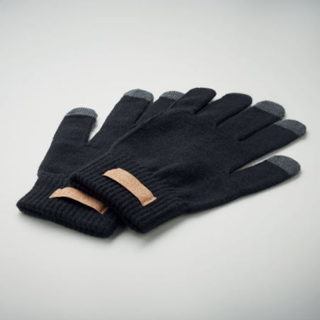 Gants tactiles en RPET avec étiquette en liège pour la personnalisation - DACTILE Gants tactiles en RPET avec étiquette en liège pour la personnalisation - DACTILE