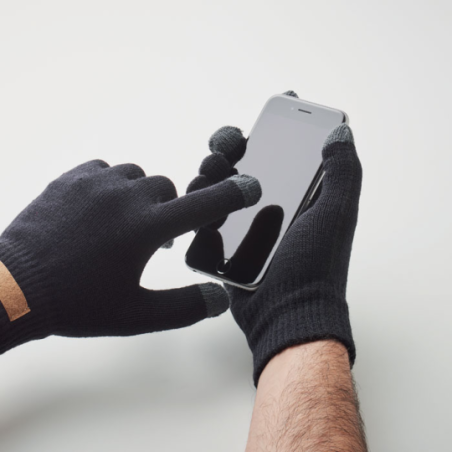 Gants tactiles en RPET avec étiquette en liège pour la personnalisation - DACTILE Gants tactiles en RPET avec étiquette en liège pour la personnalisation - DACTILE