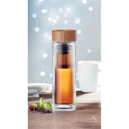 Gourde personnalisable à double paroi en verre et infuseur 400ml - BATUMI Gourde personnalisable à double paroi en verre et infuseur 400ml - BATUMI