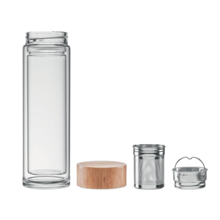 Gourde personnalisable à double paroi en verre et infuseur 400ml - BATUMI Gourde personnalisable à double paroi en verre et infuseur 400ml - BATUMI
