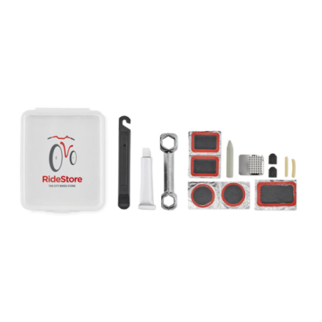 Kit de réparation pour vélo publicitaire dans sa boîte transparente - REPAIR