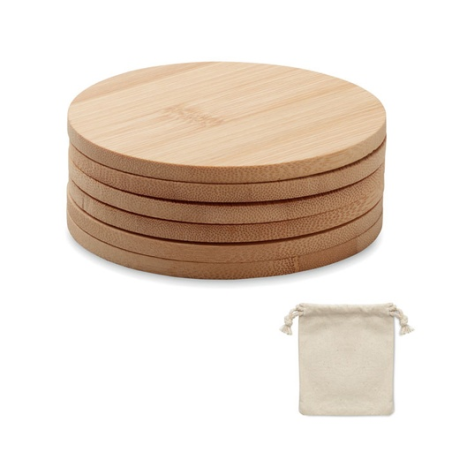 Lot de 6 sous-verres personnalisé en bambou dans son sac en coton - BAYIN Lot de 6 sous-verres personnalisé en bambou dans son sac en coton - BAYIN