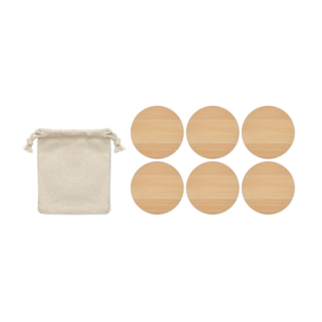 Lot de 6 sous-verres personnalisé en bambou dans son sac en coton - BAYIN Lot de 6 sous-verres personnalisé en bambou dans son sac en coton - BAYIN